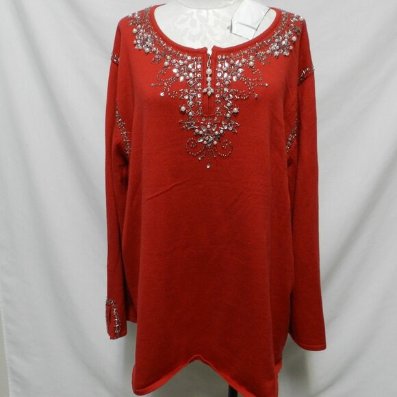 Quacker Factory Sequin Beaded knit red Christmas Sweater Top Size Sz XXXL 3X - Picture 1 of 11